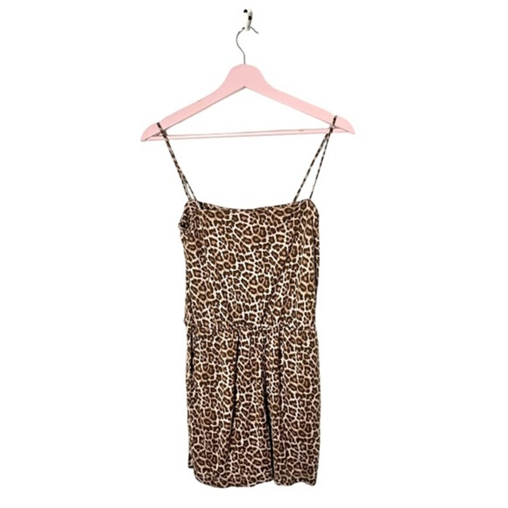 Leopard‎ print romper shorts pockets spaghetti straps XS soft mob wife